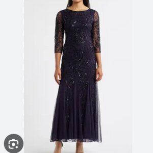 Pisarro Nights Illusion Formal Full Length Navy Dress Size 16W